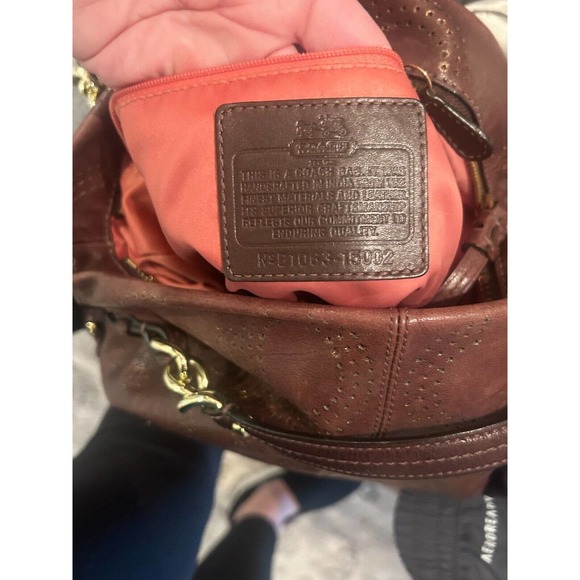 Coach Brooke Brown Perforated Leather Op Art Large Hobo Shoulder Bag 15003 - Picture 11 of 15